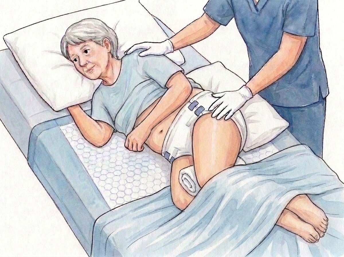3. Gulungan handuk di antara lutut, bantal di belakang punggung